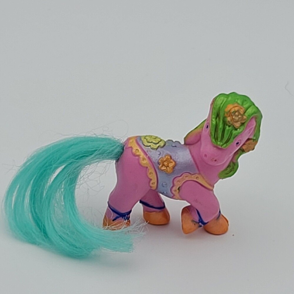 Vintage Tara Toy Carnival Carousel Pony Pink and Blue Tail Mini Figure 2 Inch